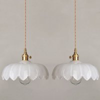 Modern E27 Pendelleuchte Glas Metall Hängelampe Weiß Höhenverstellbar Deckenleuchte Esszimmerlampe 2 Stücke von WOTTES