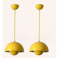 Wottes - Modern Pendelleuchte Kreative Metall Hängeleuchte Lampenschirm Höhenverstellbare Kronleuchter 2 Stück Gelb von WOTTES