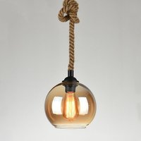 Wottes - Modern Pendelleuchte Kugel Glas Kronleuchter Höhenverstellbar Hanfseil Hängeleuchte Innen Deckenlampe - Bernstein Ø20CM von WOTTES