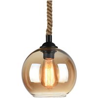 Wottes - Modern Pendelleuchte Kugel Glas Kronleuchter Höhenverstellbar Hanfseil Hängeleuchte Innen Deckenlampe - Bernstein Ø25CM von WOTTES