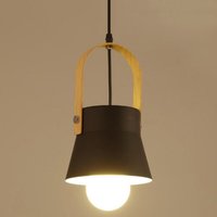 Moderner Industrieller Pendelleuchte Metall Holz Hängeleuchte Innenbereich Deckenleuchte Schwarz von WOTTES
