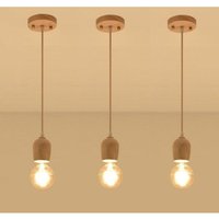 Wottes - Retro Hängelampe Holz Pendelleuchte Höhenverstellbare Kronleuchter Esstischlampe Wohnzimmerlampe 3 Stücke von WOTTES