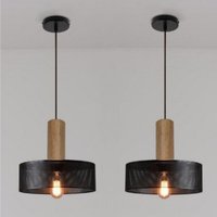 Retro Pendellampe Metall Holz Hängeleuchte Höhenverstellbare Deckenleuchte für Wohnzimmer Schlafzimmer Küche 2 Stücke Ø25CM von WOTTES