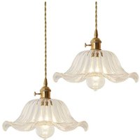 Wottes - Retro Pendelleuchte Höhenverstellbare Innen Hängeleuchte Metall Glas Kronleuchter Transparent 2 Stücke von WOTTES