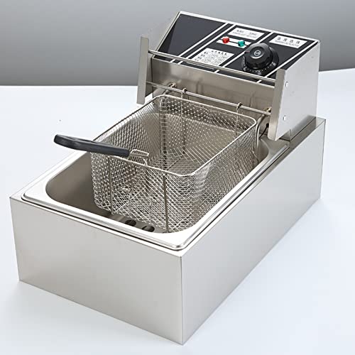 Edelstahl-Fritteuse mit - Körben - 6 Liter - Thermostat 50°-200°C - Timer - Cool-Touch-Griff - Thermoschutz - Status-LED - Überhitzungsschutz Edelstahl 56 * 40 * 50cm，43.5 * 28.5 * 28cm von WOTZOV