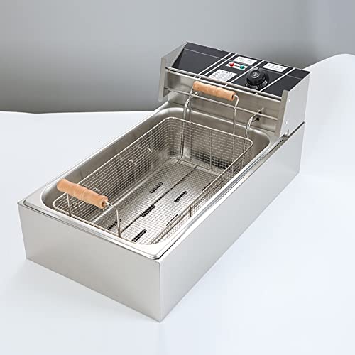 Edelstahl-Fritteuse mit - Körben - 6 Liter - Thermostat 50°-200°C - Timer - Cool-Touch-Griff - Thermoschutz - Status-LED - Überhitzungsschutz Edelstahl 56 * 40 * 50cm，56 * 40 * 50cm von WOTZOV