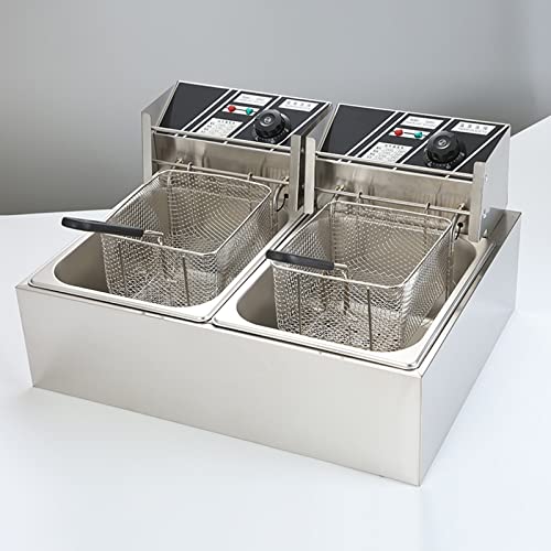 Edelstahl-Fritteuse mit - Körben - 6 Liter - Thermostat 50°-200°C - Timer - Cool-Touch-Griff - Thermoschutz - Status-LED - Überhitzungsschutz Edelstahl 56 * 40 * 50cm，82.5 * 50 * 40cm von WOTZOV