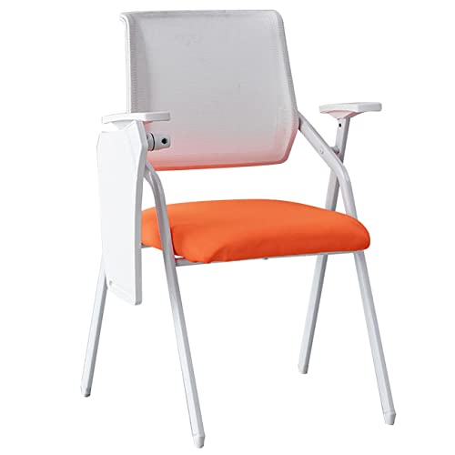 Klappstuhl mit Schreibplatte, klappbarer Stapelstuhl mit Schreibtischplatte und Stauraum, weißer Bürostuhl mit Stiftablage und Getränkehalter, Grün, 57 x 49 x 86 cm，Orange 57 * 49 * 86cm von WOTZOV