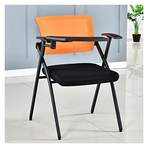 Klappstuhl mit gepolsterter Schreibtafel und Tablet-Armlehne, Esszimmerstuhl, ergonomischer Büro-Schreibtischstuhl, Netz-Schreibtischstuhl mit hoher Rückenlehne und，Orange with Board von WOTZOV