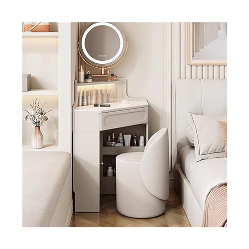 Moderner Eck-Frisiertisch mit Spiegel und Beleuchtung, Glasschrank, weißes Schminkset für Schlafzimmer/Garderobe,White 80 Moderner Eck-Frisiertisch mit Spiegel und Beleuchtung, Glasschrank, weißes Schminkset für Schlafzimmer/Garderobe,White 80 von WOTZOV
