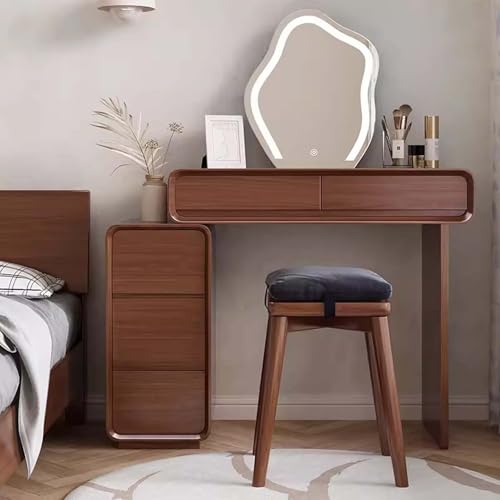 Moderner Frisiertisch mit LED-Leuchten und Schminkhocker. Frisiertisch-Set aus Holz mit 5 Schubladen, 3 Lichteinstellungen und Einstellbarer Helligkeit. Stilvol，A 80x40x77cm von WOTZOV