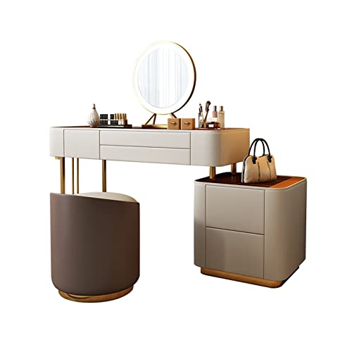 Moderner Schminktisch aus Holz mit Glasplatte und Schubladen für Schlafzimmer und Büro, 120 cm，One Color 120cm von WOTZOV