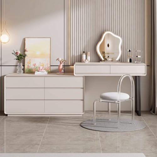 Modernes Schminktisch-Set mit Beleuchtung und Spiegel, Schminktisch mit Stuhl und Schubladen, runder Hocker aus weißem Massivholz, 120 x 40 x 76 cm,Acrylic Chair 80x40x76cm Modernes Schminktisch-Set mit Beleuchtung und Spiegel, Schminktisch mit Stuhl und Schubladen, runder Hocker aus weißem Massivholz, 120 x 40 x 76 cm,Acrylic Chair 80x40x76cm von WOTZOV