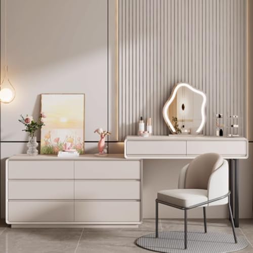 Modernes Schminktisch-Set mit Beleuchtung und Spiegel, Schminktisch mit Stuhl und Schubladen, runder Hocker aus weißem Massivholz, 120 x 40 x 76 cm,Chair Backrest 80x40x76cm Modernes Schminktisch-Set mit Beleuchtung und Spiegel, Schminktisch mit Stuhl und Schubladen, runder Hocker aus weißem Massivholz, 120 x 40 x 76 cm,Chair Backrest 80x40x76cm von WOTZOV