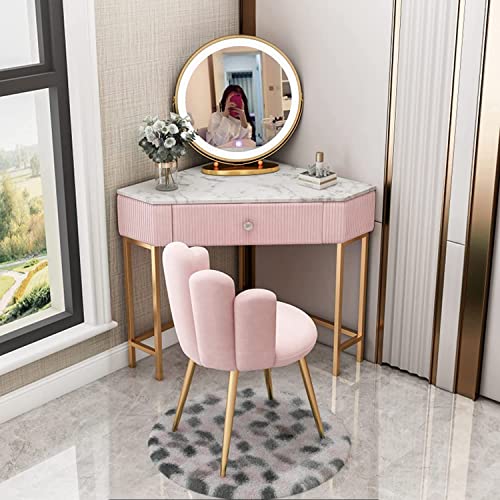 Modernes weißes Schminktisch-Set mit Spiegel, 5 Schubladen und Hocker, Eck-Schminktisch für Schlafzimmermöbel, 60 cm Höhe,Pink 60cm Modernes weißes Schminktisch-Set mit Spiegel, 5 Schubladen und Hocker, Eck-Schminktisch für Schlafzimmermöbel, 60 cm Höhe,Pink 60cm von WOTZOV