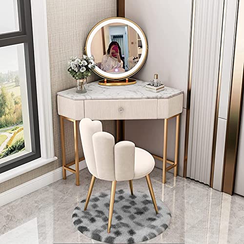 Modernes weißes Schminktisch-Set mit Spiegel, 5 Schubladen und Hocker, Eck-Schminktisch für Schlafzimmermöbel, 60 cm Höhe,White 70cm Modernes weißes Schminktisch-Set mit Spiegel, 5 Schubladen und Hocker, Eck-Schminktisch für Schlafzimmermöbel, 60 cm Höhe,White 70cm von WOTZOV