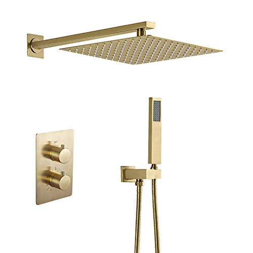 Regenduschsystem ThermosShower Combo Set Wandmontage Gebürstetes Gold Badezimmer Duscharmatur Set mit Edelstahl Duschkopf, Handbrause, Embedded Box, 12 Zoll Dekorati,A 12 Inches Regenduschsystem ThermosShower Combo Set Wandmontage Gebürstetes Gold Badezimmer Duscharmatur Set mit Edelstahl Duschkopf, Handbrause, Embedded Box, 12 Zoll Dekorati,A 12 Inches von WOTZOV