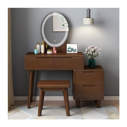 Schminktisch, Frisiertisch mit Spiegel und Beleuchtung, moderner Schminktisch aus Holz und Hocker-Set mit 4 Schubladen, Frisiertisch-Set für Schlafzimmer, Frisi,Walnut Color L 80cm Schminktisch, Frisiertisch mit Spiegel und Beleuchtung, moderner Schminktisch aus Holz und Hocker-Set mit 4 Schubladen, Frisiertisch-Set für Schlafzimmer, Frisi,Walnut Color L 80cm von WOTZOV