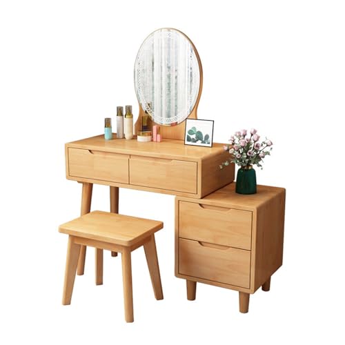 Schminktisch, Frisiertisch mit Spiegel und Beleuchtung, moderner Schminktisch aus Holz und Hocker-Set mit 4 Schubladen, Frisiertisch-Set für Schlafzimmer, Frisi,Wood Color L 80cm Schminktisch, Frisiertisch mit Spiegel und Beleuchtung, moderner Schminktisch aus Holz und Hocker-Set mit 4 Schubladen, Frisiertisch-Set für Schlafzimmer, Frisi,Wood Color L 80cm von WOTZOV