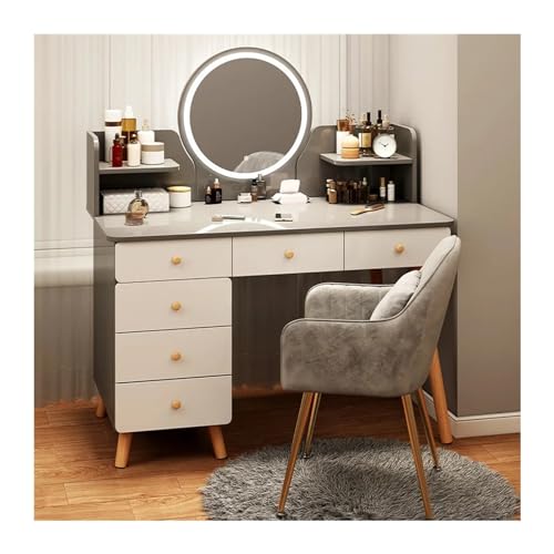 Schminktisch-Set aus Holz mit Spiegel und Stauraum, moderner Frisiertisch für das Schlafzimmer, multifunktionaler Schminktisch für das Home-Office, weißer Schmi,Blanc L 80cm*D40cm*H120CM Schminktisch-Set aus Holz mit Spiegel und Stauraum, moderner Frisiertisch für das Schlafzimmer, multifunktionaler Schminktisch für das Home-Office, weißer Schmi,Blanc L 80cm*D40cm*H120CM von WOTZOV