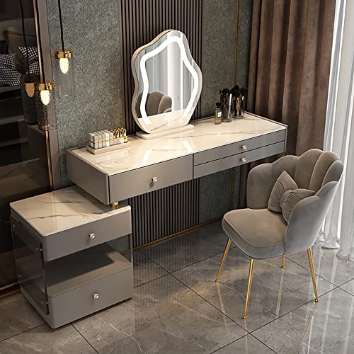 Schminktisch mit beleuchtetem Spiegel und 3 Schubladen. Weißer Schminktisch mit Seitenschrank und Acrylhocker. Moderner Frisiertisch in 3 Farben. Ideal für Schö,Gray+Chair 120cm/47.2in Schminktisch mit beleuchtetem Spiegel und 3 Schubladen. Weißer Schminktisch mit Seitenschrank und Acrylhocker. Moderner Frisiertisch in 3 Farben. Ideal für Schö,Gray+Chair 120cm/47.2in von WOTZOV