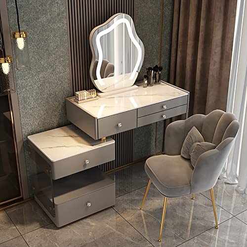 Schminktisch mit beleuchtetem Spiegel und 3 Schubladen. Weißer Schminktisch mit Seitenschrank und Acrylhocker. Moderner Frisiertisch in 3 Farben. Ideal für Schö,Gray+Chair 80cm/31.5in Schminktisch mit beleuchtetem Spiegel und 3 Schubladen. Weißer Schminktisch mit Seitenschrank und Acrylhocker. Moderner Frisiertisch in 3 Farben. Ideal für Schö,Gray+Chair 80cm/31.5in von WOTZOV