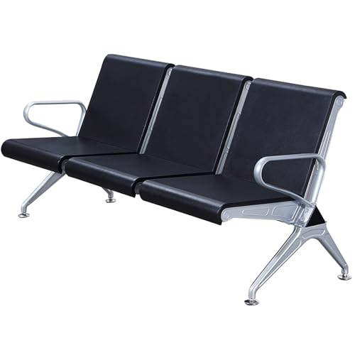 WOTZOV 3-Sitzer-Wartezimmerbank, Empfangsstühle für Bürogäste mit Armlehnen und Rückenlehnen, robuste, Bequeme Konferenzraumstühle für Flughäfen, Banken, Krankenhäuser,Black One Size von WOTZOV