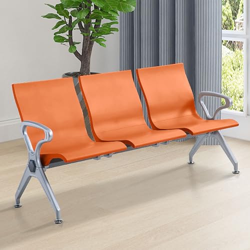 WOTZOV 3-Sitzer-Wartezimmerbank-Set, Flughafen-Empfangsstühle mit Rückenlehne und Armlehnen, Gästeempfangsstühle aus PU-Leder, vollständig geschlossener Balken, für Bü,Orange von WOTZOV