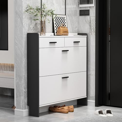 WOTZOV Kippbarer Schuhschrank, freistehender Schuhschrank aus Holz, Schuhregal-Aufbewahrungsschrank für den Eingangsbereich, für Flur, Wohnzimmer, Haus und Wohnung,60 * 17cm/23.6 * 6.7in von WOTZOV