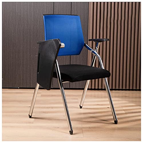 WOTZOV Klappstuhl gepolstert mit Schreibtisch, Netz-Bürostuhl mit Lordosenstütze, Faltbarer Computer-Schreibtischstuhl mit Tablet-Arm, Schreibtafel und Getränkehalter, Meta，Blue von WOTZOV