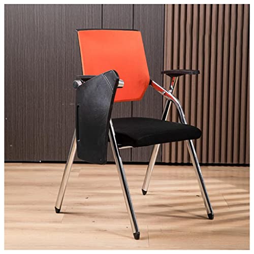 WOTZOV Klappstuhl gepolstert mit Schreibtisch, Netz-Bürostuhl mit Lordosenstütze, Faltbarer Computer-Schreibtischstuhl mit Tablet-Arm, Schreibtafel und Getränkehalter, Meta，Orange von WOTZOV