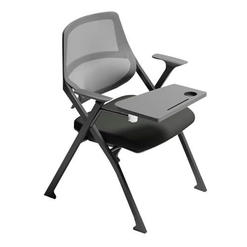 WOTZOV Klappstuhl mit Schreibtafel, Klappbarer Schulungsstuhl mit Schreibtafel, Rückenlehne und Schreibtisch, Computerstuhl für Konferenzräume, tragbarer und Faltbarer Stud，Grigio 50 * 60 * 85cm von WOTZOV