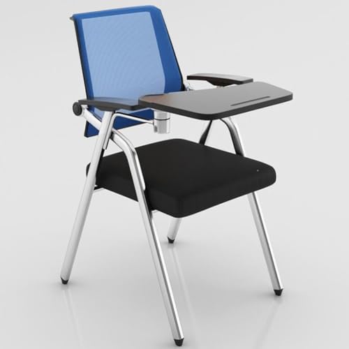 WOTZOV Klappstuhl mit Schreibtafel, Stuhl mit befestigtem Schreibtisch für Laptop, Netz-Bürostühle mit Lordosenstütze, Einzelstuhl für den Innenbereich mit Schreibtafel, Ge，Blue Style2 von WOTZOV