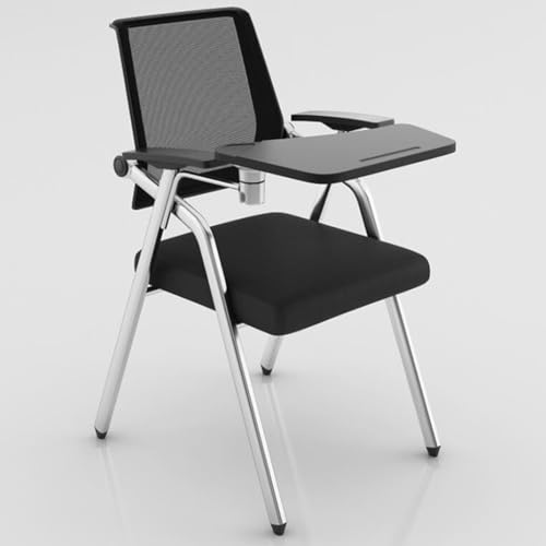 WOTZOV Klappstuhl mit Schreibtafel, Stuhl mit befestigtem Schreibtisch für Laptop, Netz-Bürostühle mit Lordosenstütze, Einzelstuhl für den Innenbereich mit Schreibtafel, Ge，Nero Style2 von WOTZOV