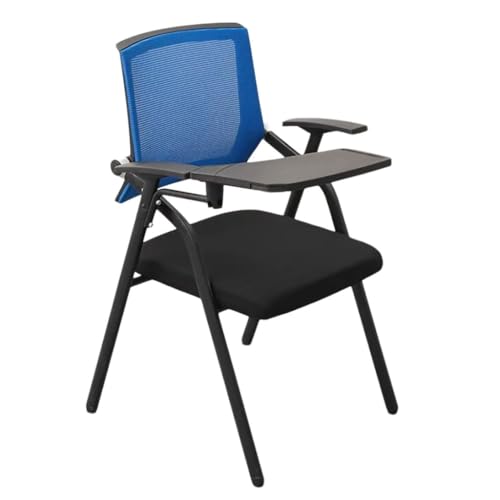 WOTZOV Klappstuhl mit Schreibtafel, ergonomisches Metall mit gepolsterter Netzrückenlehne, Armlehne und Schreibtafel, bequemer und Stabiler klappbarer Bürostuhl für Home-of，Blue One Size von WOTZOV