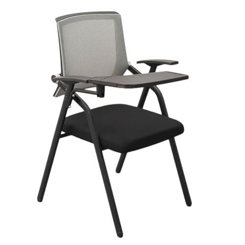 WOTZOV Klappstuhl mit Schreibtafel, ergonomisches Metall mit gepolsterter Netzrückenlehne, Armlehne und Schreibtafel, bequemer und Stabiler klappbarer Bürostuhl für Home-of，Grey One Size von WOTZOV