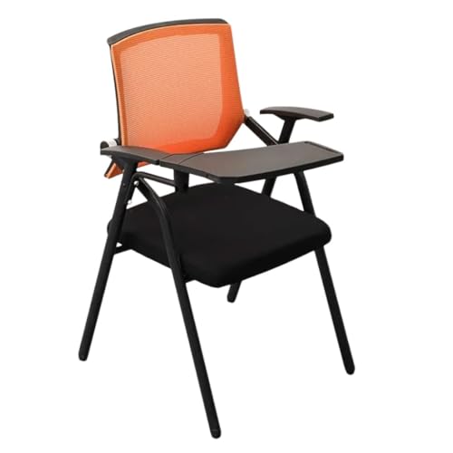 WOTZOV Klappstuhl mit Schreibtafel, ergonomisches Metall mit gepolsterter Netzrückenlehne, Armlehne und Schreibtafel, bequemer und Stabiler klappbarer Bürostuhl für Home-of，Orange One Size von WOTZOV