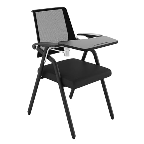 WOTZOV Klappstuhl mit Schreibtafel, klappbarer Büroschreibtischstuhl mit angeschlossenem Schreibtisch, Blauer klappbarer Schulungsstuhl mit Tablet-Arm, ideal für Konferenzr，Nero One Size von WOTZOV