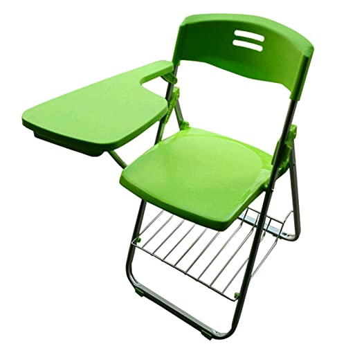 WOTZOV Klappstuhl mit Schreibtafel, klappbarer Schulungsstuhl mit integrierter Tischplatte, Konferenzstuhl mit Schreibtafel, grün, Schulungsklassenstuhl für Konferenzraum von WOTZOV