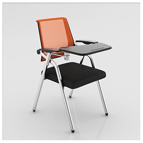 WOTZOV Klappstuhl mit Schreibtafel, schwarzer Netzstoff, ergonomischer Schreibtischstuhl, Schülerstuhl mit Schreibtischaufsatz, mit Tablet-Arm, Schreibtafel und Getränkehal，Orange Style1 von WOTZOV