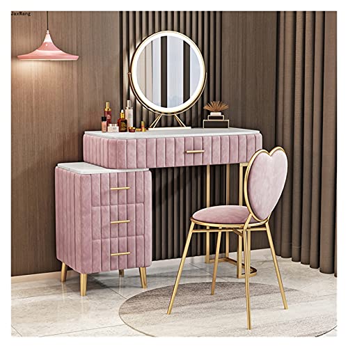 WOTZOV Kombination aus Schminktisch und Stuhl – moderner Luxus-Frisiertisch für das Schlafzimmer mit Schublade, Kommode aus Eisen und Schminktisch-Set für den Salon，Pink 80x40x75cm von WOTZOV