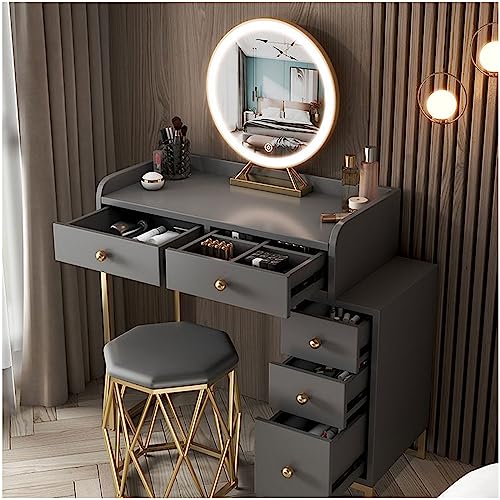 WOTZOV Moderner Schminktisch mit Beleuchtung und Spiegel, Schminktisch-Set mit Hocker und 5 Schubladen, Schwarz, 89,9 cm,Grey 35.4 in WOTZOV Moderner Schminktisch mit Beleuchtung und Spiegel, Schminktisch-Set mit Hocker und 5 Schubladen, Schwarz, 89,9 cm,Grey 35.4 in von WOTZOV