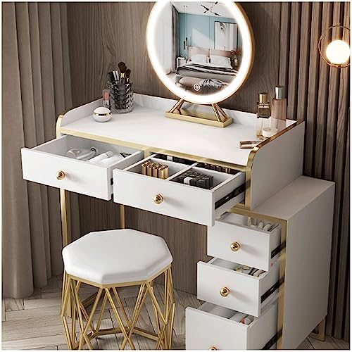 WOTZOV Moderner Schminktisch mit Beleuchtung und Spiegel, Schminktisch-Set mit Hocker und 5 Schubladen, Schwarz, 89,9 cm,White 27.5 in WOTZOV Moderner Schminktisch mit Beleuchtung und Spiegel, Schminktisch-Set mit Hocker und 5 Schubladen, Schwarz, 89,9 cm,White 27.5 in von WOTZOV