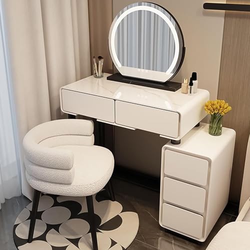 WOTZOV Moderner Schminktisch mit Spiegel, Kommoden-Set mit verstellbarem 3-Farben-Touch-Licht, gepolstertem Hocker und Schubladen, Beige, 60 cm,White 80cm/31.5in WOTZOV Moderner Schminktisch mit Spiegel, Kommoden-Set mit verstellbarem 3-Farben-Touch-Licht, gepolstertem Hocker und Schubladen, Beige, 60 cm,White 80cm/31.5in von WOTZOV