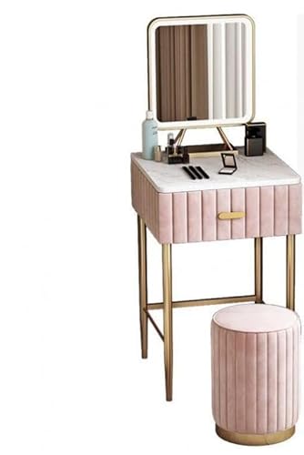 WOTZOV Moderner Schminktisch mit Spiegel und Schubladen, Farbe Grau, Kleiner Frisiertisch mit Lichtern, Schminkhocker, Größe 40 cm,Pink 60cm WOTZOV Moderner Schminktisch mit Spiegel und Schubladen, Farbe Grau, Kleiner Frisiertisch mit Lichtern, Schminkhocker, Größe 40 cm,Pink 60cm von WOTZOV