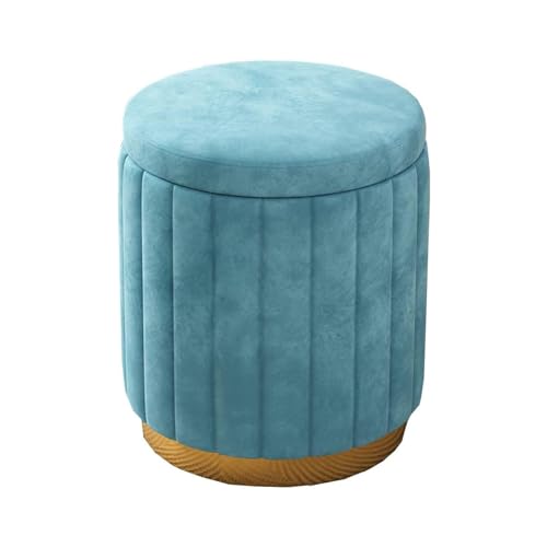 WOTZOV Moderner runder osmanischer Fußhocker aus Samt mit Stauraum, gepolsterter Frisiertischhocker, luxuriöse Wohndekoration, Schminkhocker, gepolsterter Sitz für das，Blue 34x44cm von WOTZOV