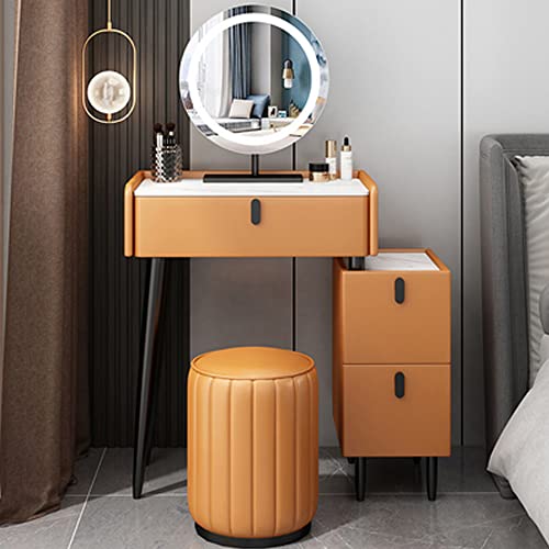 WOTZOV Modernes Schminktisch-Set mit 3-farbigem Touchscreen-Spiegel, 3 Schubladen, Frisiertisch und Stuhl inklusive, echtes Steinplattenmaterial, perfekt für Mädchenzi,Orange 60cm WOTZOV Modernes Schminktisch-Set mit 3-farbigem Touchscreen-Spiegel, 3 Schubladen, Frisiertisch und Stuhl inklusive, echtes Steinplattenmaterial, perfekt für Mädchenzi,Orange 60cm von WOTZOV