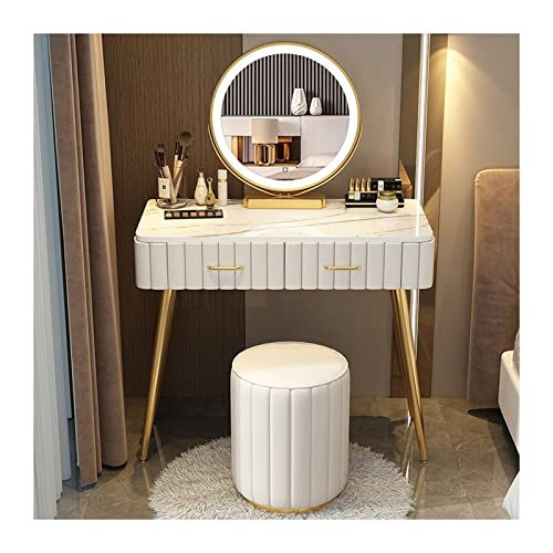WOTZOV Modernes Schminktisch-Set mit Marmor-Arbeitsplatte, Schminkspiegel und Hocker, Frisiertisch für das Schlafzimmer zum Schminken und Aufbewahren,White Round Stool 100cm WOTZOV Modernes Schminktisch-Set mit Marmor-Arbeitsplatte, Schminkspiegel und Hocker, Frisiertisch für das Schlafzimmer zum Schminken und Aufbewahren,White Round Stool 100cm von WOTZOV