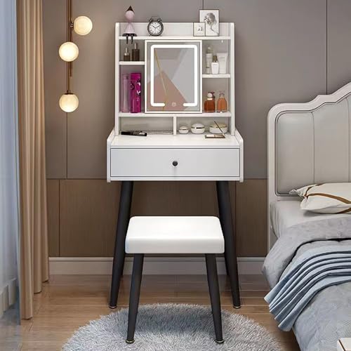 WOTZOV Modernes Schminktisch-Set mit beleuchtetem Spiegel, aufklappbarem Schminktisch, Hocker und Stuhl für das Schlafzimmer, Kommode mit abgerundeten Kanten und Integ,One Color B WOTZOV Modernes Schminktisch-Set mit beleuchtetem Spiegel, aufklappbarem Schminktisch, Hocker und Stuhl für das Schlafzimmer, Kommode mit abgerundeten Kanten und Integ,One Color B von WOTZOV