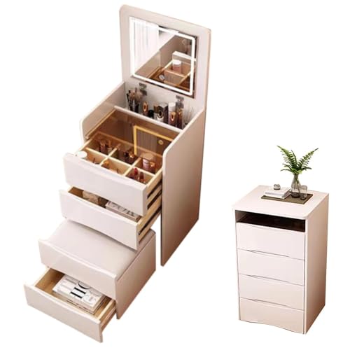 WOTZOV Modernes Schminktisch-Set mit integriertem Spiegel und Licht. Kompakter Schminktisch mit 3 Schubladen und weichem Hocker. Eck-Frisiertisch für kleine Räume. WOTZOV Modernes Schminktisch-Set mit integriertem Spiegel und Licht. Kompakter Schminktisch mit 3 Schubladen und weichem Hocker. Eck-Frisiertisch für kleine Räume. von WOTZOV